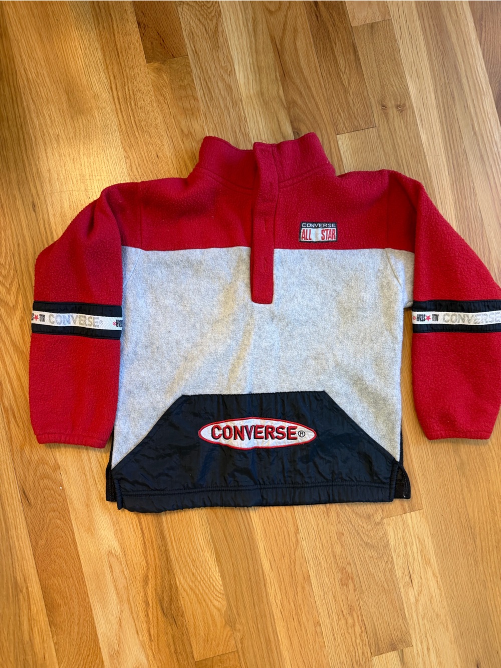 Vintage Converse Kids Red, Gray, and Black Colorblock Fleece Pullover